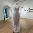 Luxury White Nude Mermaid Spaghetti Strap Beaded Feather Evening Dress LA72047 - SERENE HILL