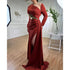 Serene Hill Wine Red Mermaid High Split Satin Evening Dresses Gowns 2025 Elegant O Neck For Women Party LA71285A - SERENE HILL