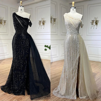 Serene Hill Yellow One Shoulder Black High Split Mermaid Beaded Evening Dresses Gowns for Women Wedding Party 2025 LA72424 - SERENE HILL