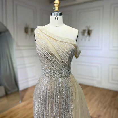 Serene Hill Yellow One Shoulder Black High Split Mermaid Beaded Evening Dresses Gowns for Women Wedding Party 2025 LA72424 - SERENE HILL