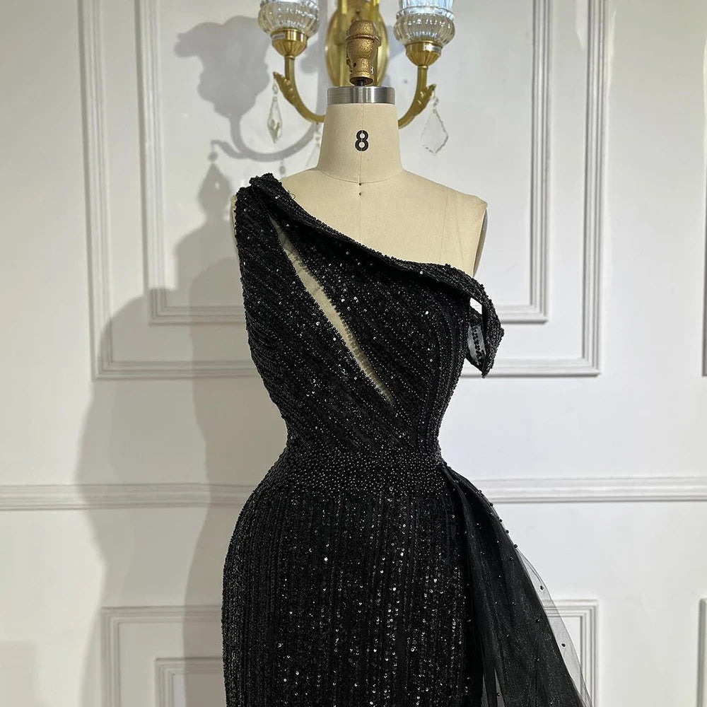 Serene Hill Yellow One Shoulder Black High Split Mermaid Beaded Evening Dresses Gowns for Women Wedding Party 2025 LA72424 - SERENE HILL