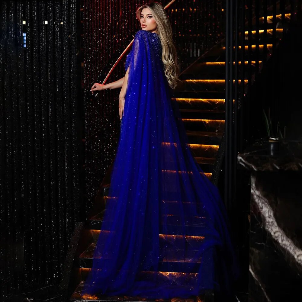 Luxury Royal Blue Mermaid Evening Dress with Cape LA72198 - SERENE HILL