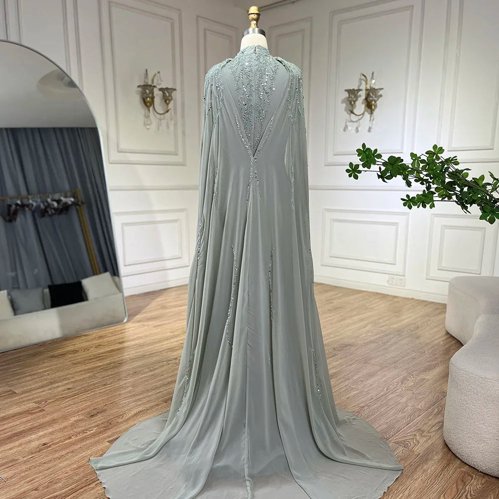 Modest Muslim Sage Green Evening Dress with Cape Long Sleeves LA72413A SERENE HILL Modest Muslim Sage Green Evening Dress with Cape Long Sleeves LA72413A SERENE HILL