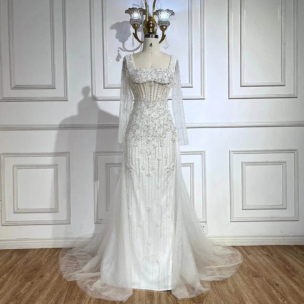 Luxury Caramel Long Sleeves Evening Dress with Overskirt LA72014 - SERENE HILL