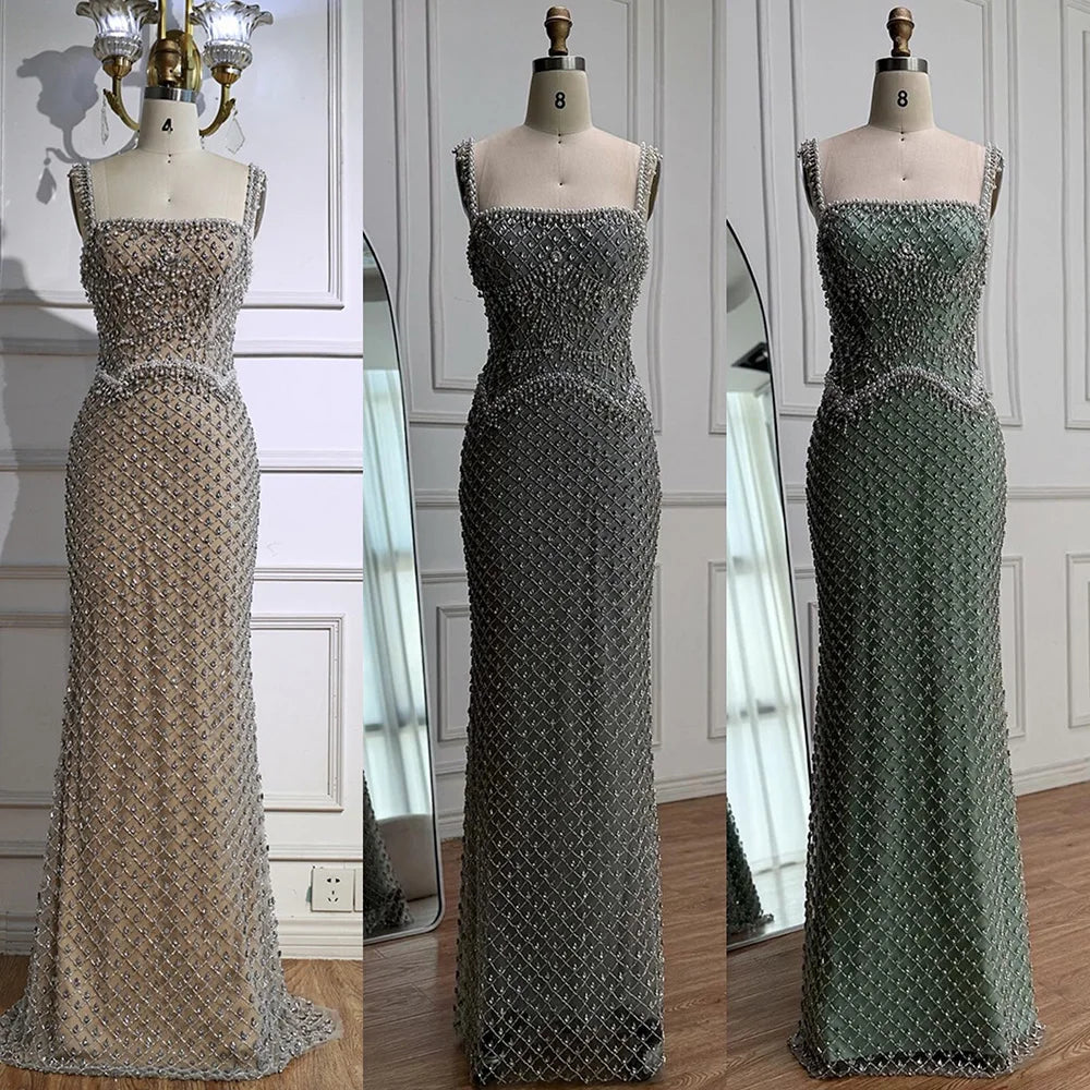 Luxury Silver Mermaid Evening Dress with Designed Stones LA72919 - SERENE HILL