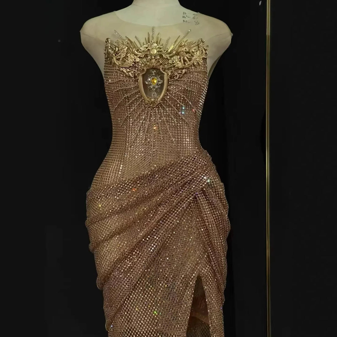 Luxury Saudi Arabic Nude Beaded High Split Evening Dress LA73436 - SERENE HILL