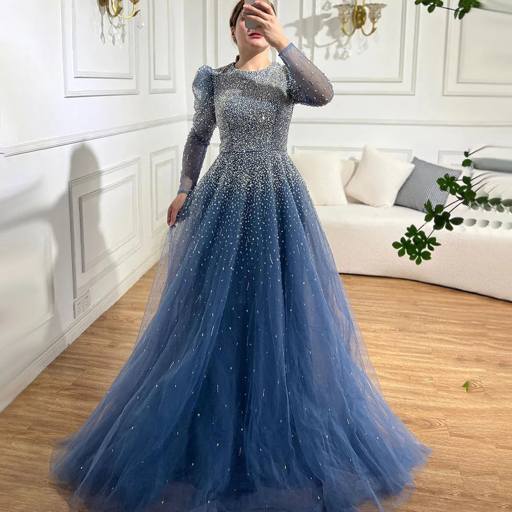 Green Mermaid Elegant With Skirt Sleeves Beaded Evening Dresses Gowns For Party LA71762 - SERENE HILL
