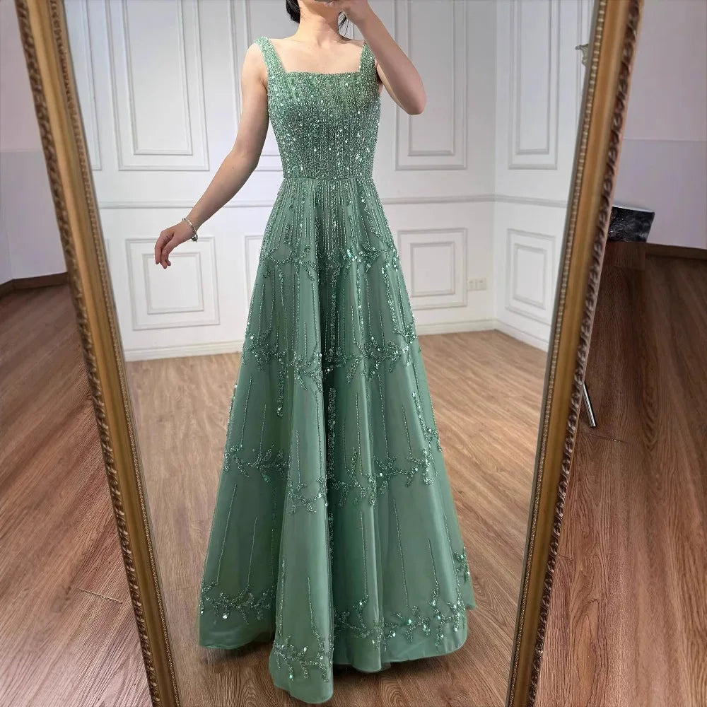 Elegant Sage Green Beaded A-Line Evening Dress LA73064 Sage Green / 14