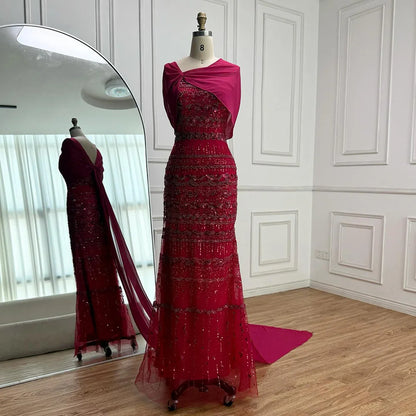 Luxury Sage Green Beaded Evening Dress with Cape LA72126B - SERENE HILL