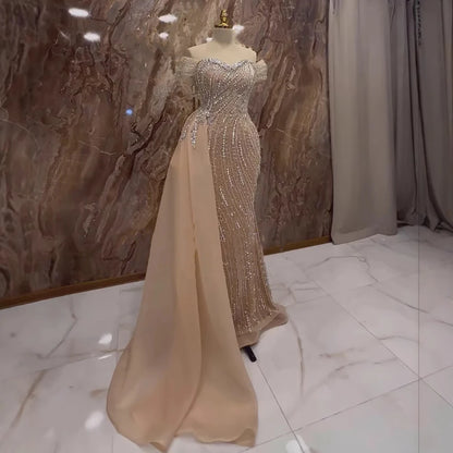 Luxury Nude Beaded Mermaid Evening Dress with Overskirt LA72911 - SERENE HILL