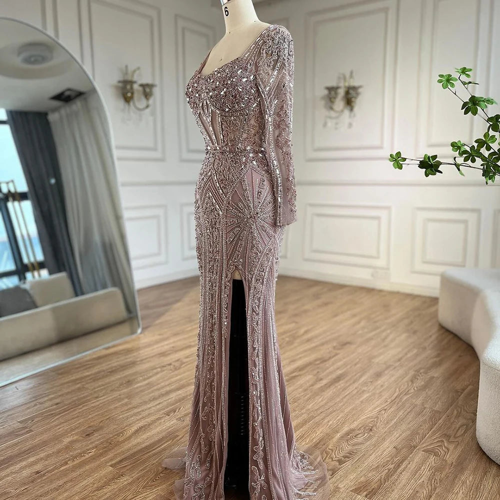 Luxury Dubai Beaded Evening Dress With Long Sleeve LA72518 - SERENE HILL
