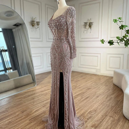 Luxury Dubai Beaded Evening Dress With Long Sleeve LA72518 - SERENE HILL