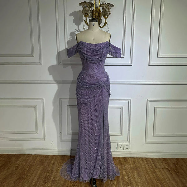 Dubai Elegant Purple Evening Dress with Sleeveless Tulle LA72790