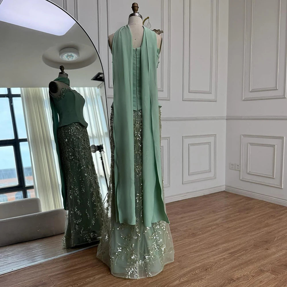 Luxury Sage Green Beaded Mermaid Evening Dress LA73050C - SERENE HILL