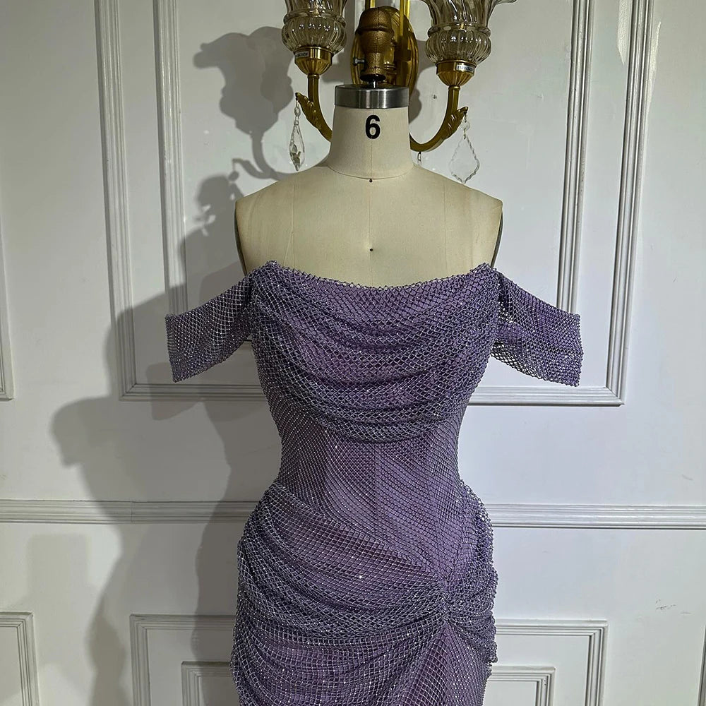 Dubai Elegant Purple Evening Dress with Sleeveless Tulle LA72790 Purple / 16