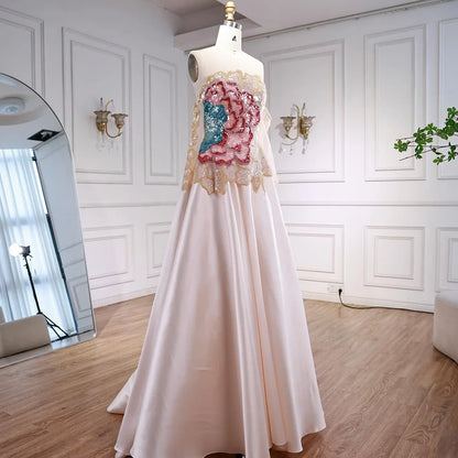 Luxury Chic Arabic Designer Beaded Satin A-Line Evening Dress LA72195B - SERENE HILL