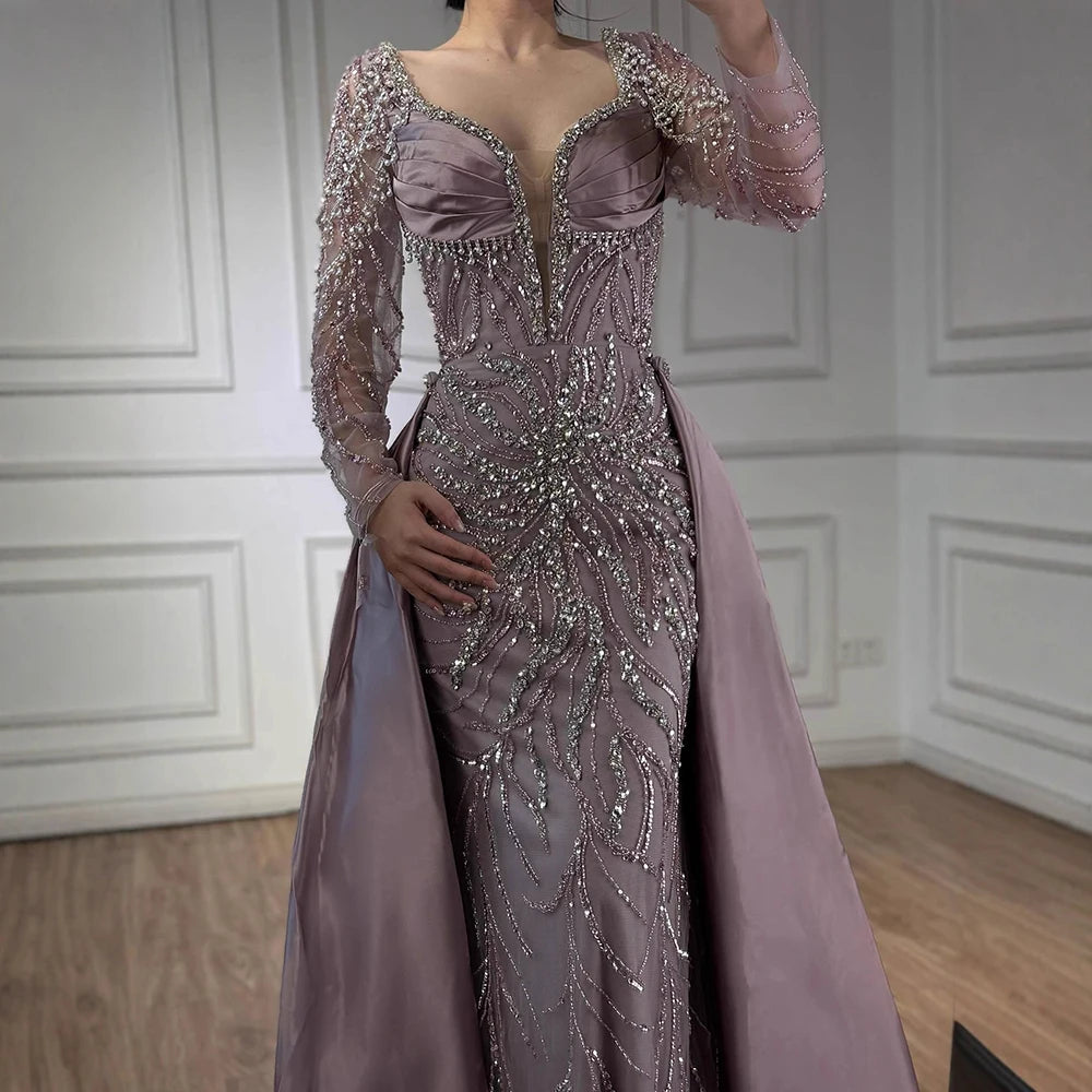 Luxury Muslin Blue hijab Evening Dress With Long Sleeves LA72963 - SERENE HILL