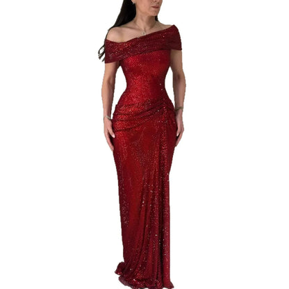 Red Beaded Mermaid Gown | Serene Hill Dubai LA73437 - SERENE HILL