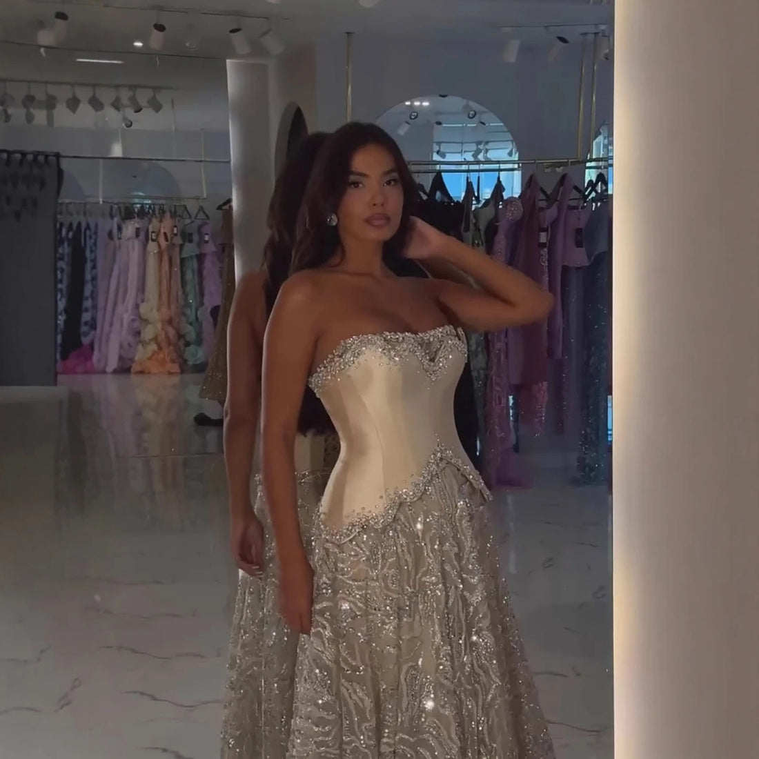 Luxury Champagne Crystal Two Pieces Evening Dress LA73050D - SERENE HILL