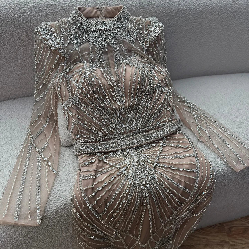 Modest Caramel High Collar Evening Dress for Wedding Guest LA73203 - SERENE HILL