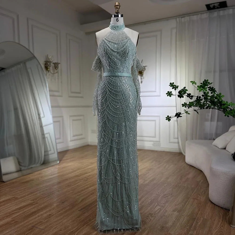 Luxury Nude Mermaid Evening Dresses with Gloves LA72032A - SERENE HILL