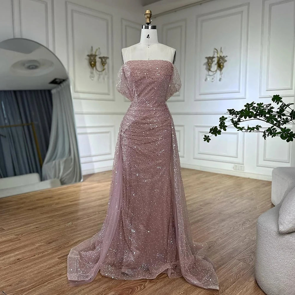 Luxury Dubai Customize Pink Elegant Saudi Mermaid Beaded Arabic Evening Dresses Gown For Formal Occasion LA72204A - SERENE HILL