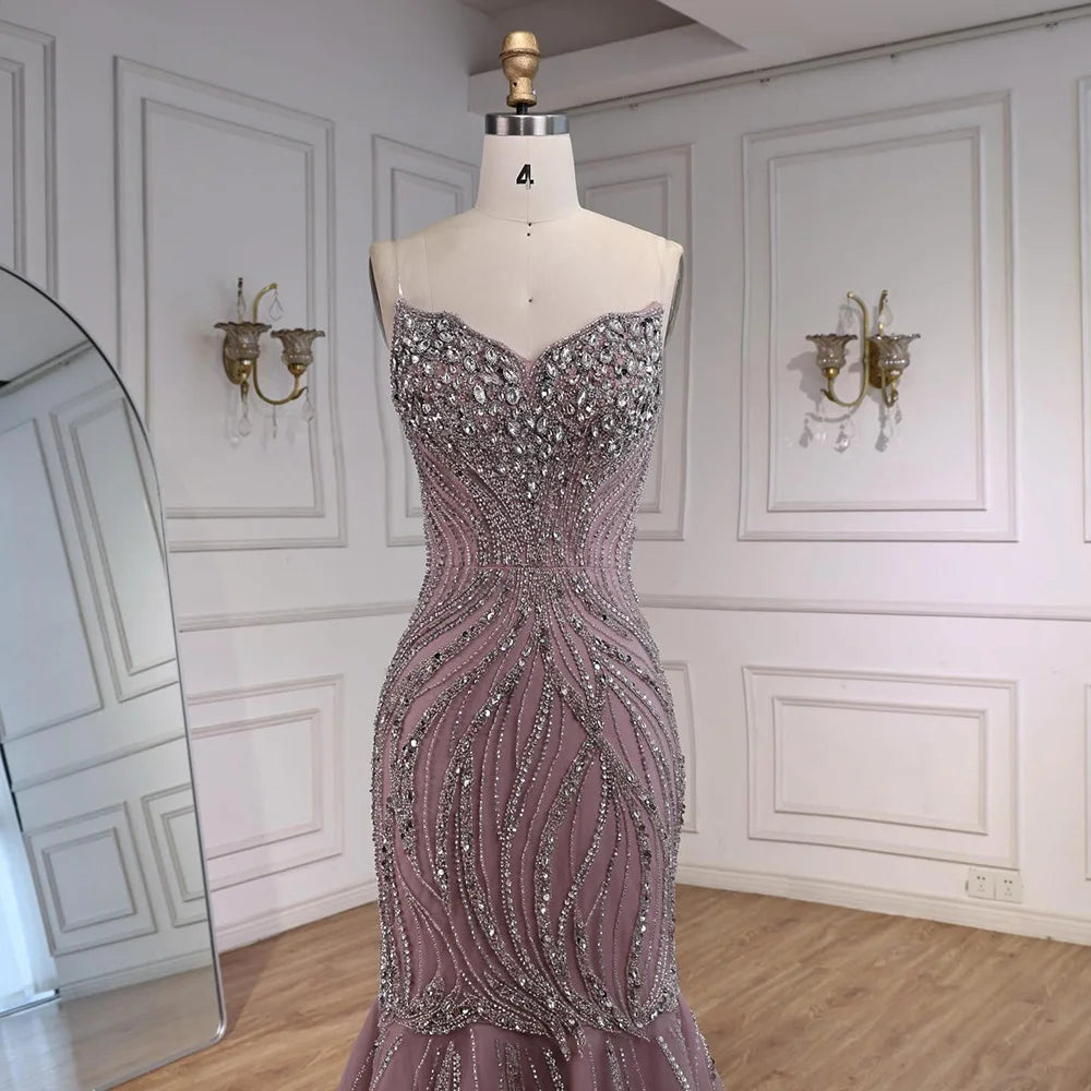 Luxury Pink Beaded Mermaid Evening Dress LA73124 - SERENE HILL