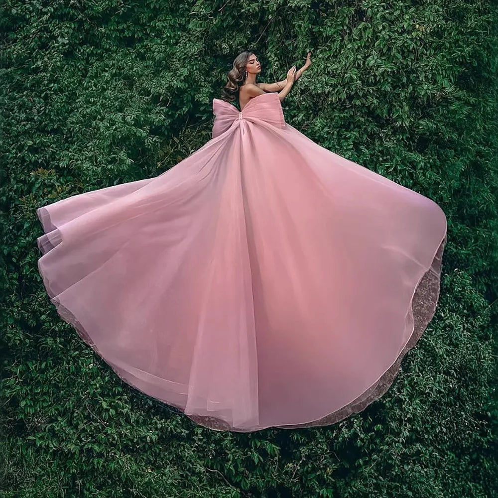 Luxury Designer Pink Mermaid Evening Dress with Big Bow LA73061 - SERENE HILL