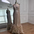 Elegant Nude One Shoulder Feather Beaded Mermaid Evening Dress LA71096 - SERENE HILL