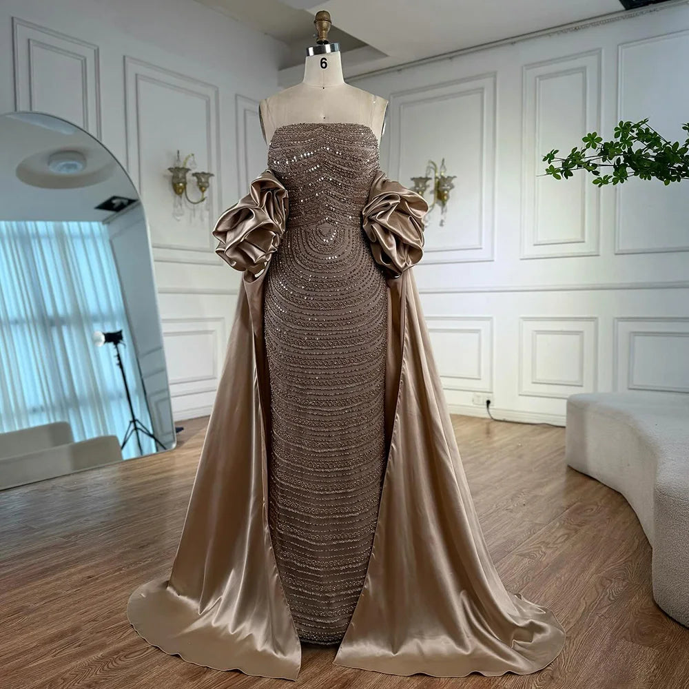 Luxury Arabic Dusty Rose Evening Dresses with Cape LA72543 - SERENE HILL