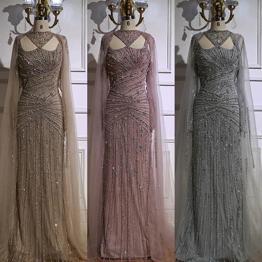 Luxury Caramel Mermaid Evening Dress with Cape Sleeves LA73052 - SERENE HILL