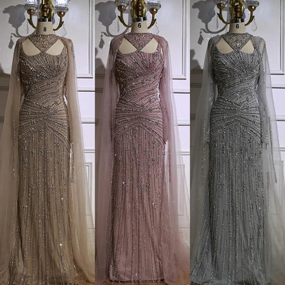 Luxury Caramel Mermaid Evening Dress with Cape Sleeves LA73052 - SERENE HILL