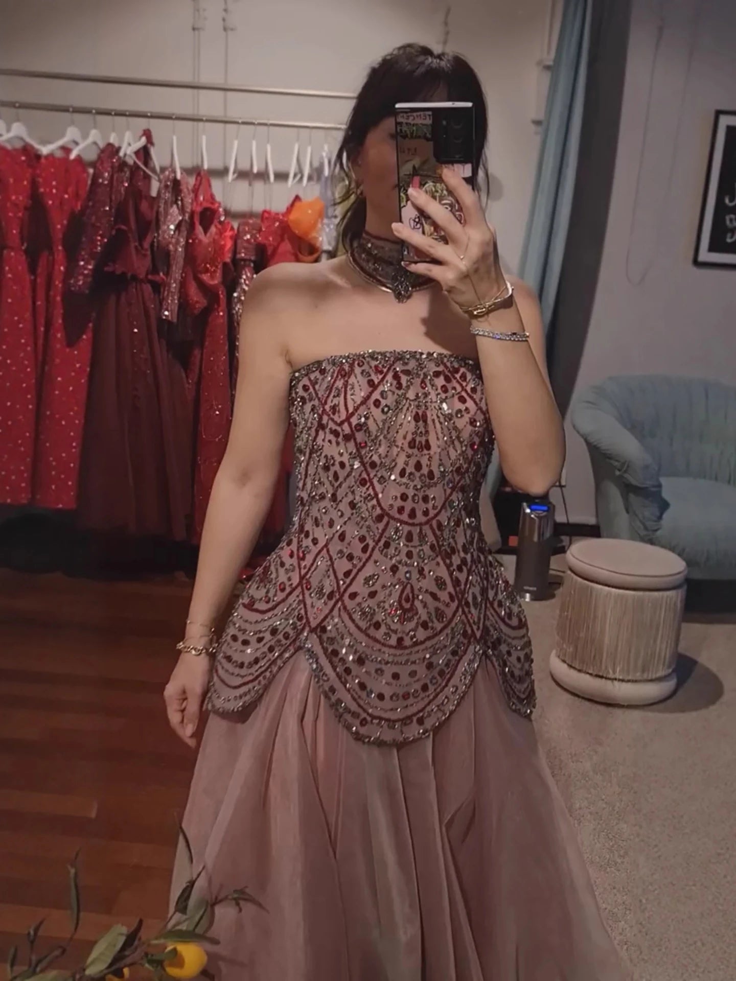 Luxury Wine Red Arabic Beaded A-Line Evening Dress LA73377 - SERENE HILL