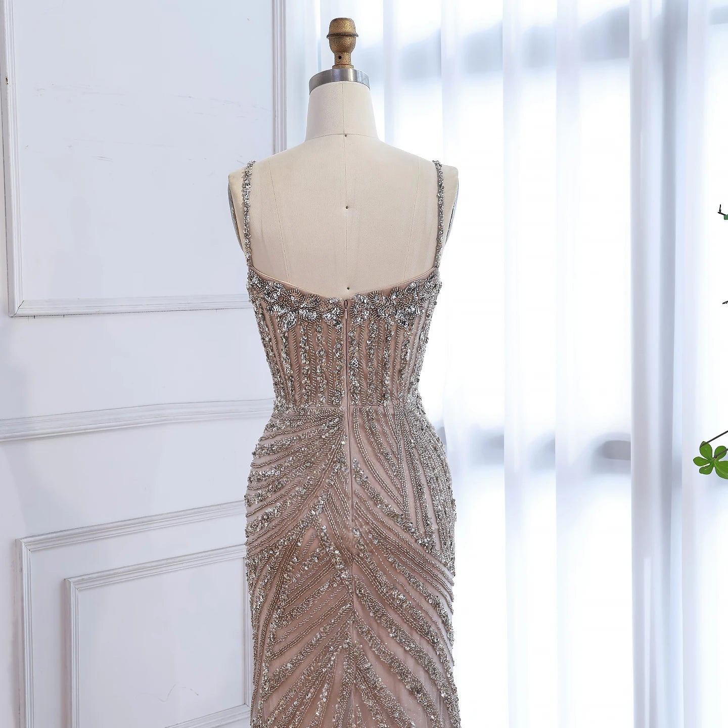 Luxury Nude Beaded High Slit Mermaid Evening Dress LA73340 - SERENE HILL