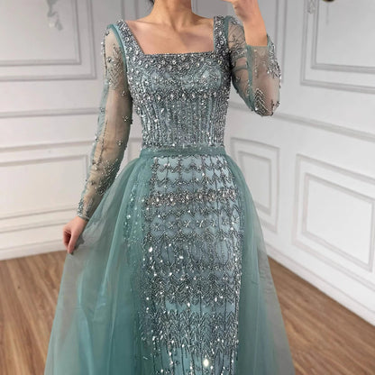 Luxury Arabic Square Neck Beaded Mermaid Evening Dress LA72714D - SERENE HILL
