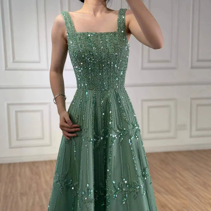 Elegant Sage Green Beaded A-Line Evening Dress LA73064 - SERENE HILL