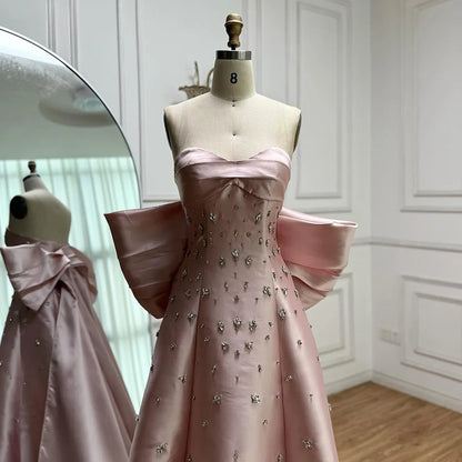Pink Satin Mermaid Evening Gown with Big Bow LA72414B - SERENE HILL