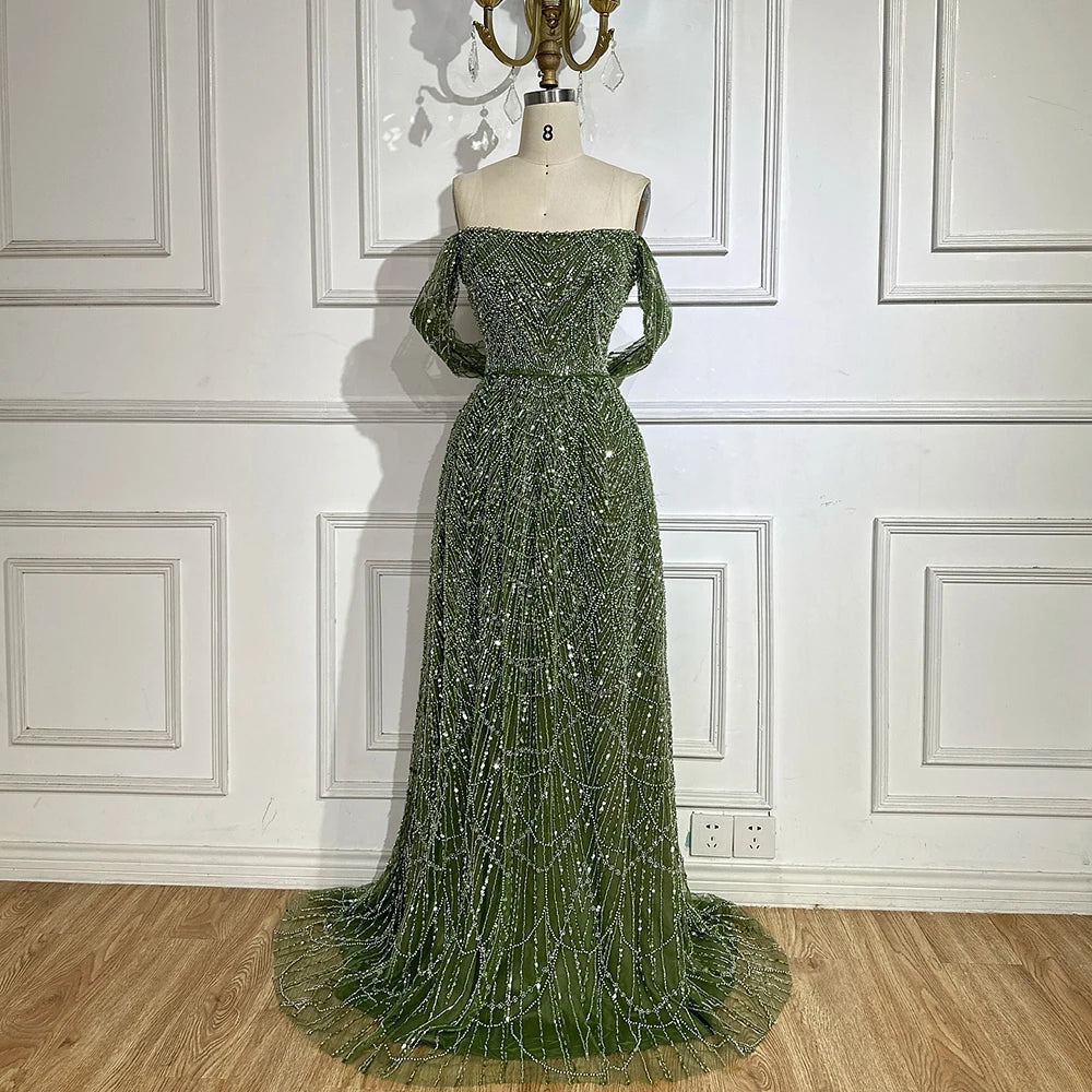 Luxury Nude A-Line Evening Gown with Pearl Beading LA72738A - SERENE HILL