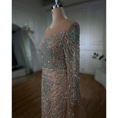 Muslim Nude Mermaid Evening Dress with Overskirt Split Beaded LA71995 - SERENE HILL