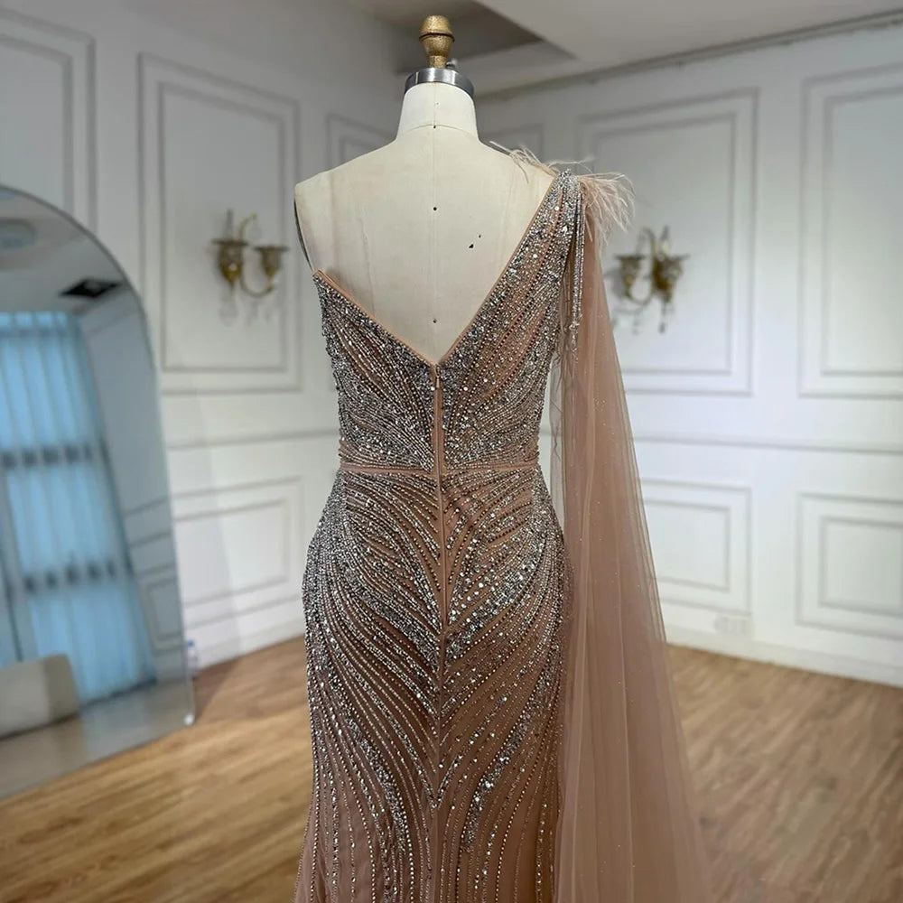 Luxury Caramel One Shoulder Beaded Mermaid Evening Dress LA72895 - SERENE HILL