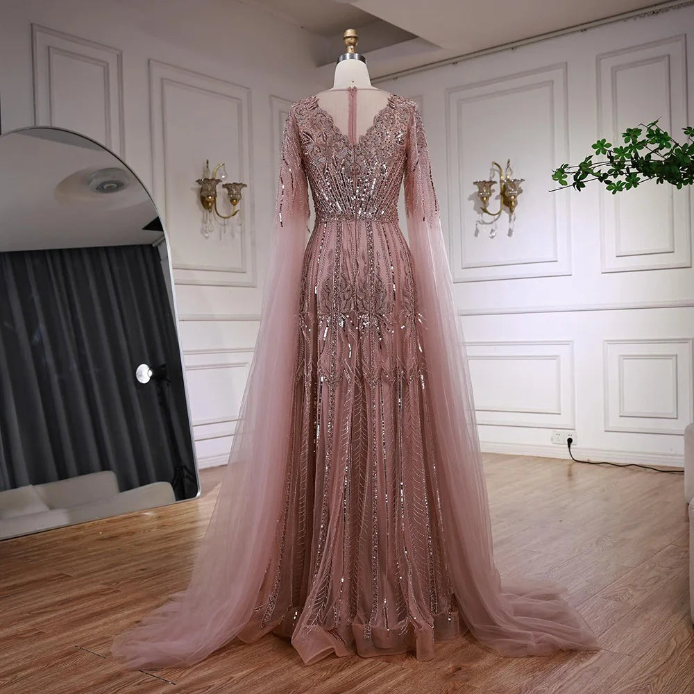 Elegant Beaded A-Line Evening Dress with Cape Sleeves LA73056 SERENE HILL Elegant Beaded A-Line Evening Dress with Cape Sleeves LA73056 SERENE HILL