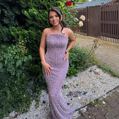 Elegant Crystal Beaded Lilac Mermaid Evening Gown LA72950 - SERENE HILL