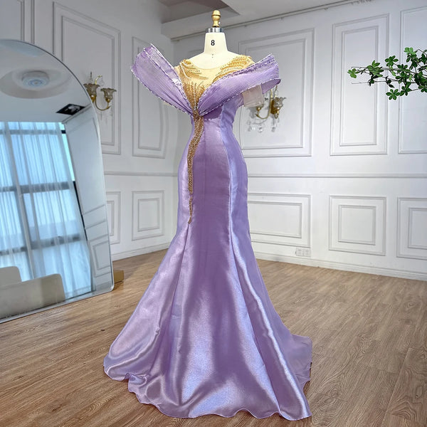Luxury Designer Mermaid Satin Lilac Evening Dresses Gowns For Party  LA72902