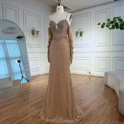 Luxury Nude Beaded Dress with Detachable Sleeves LA73065 - SERENE HILL