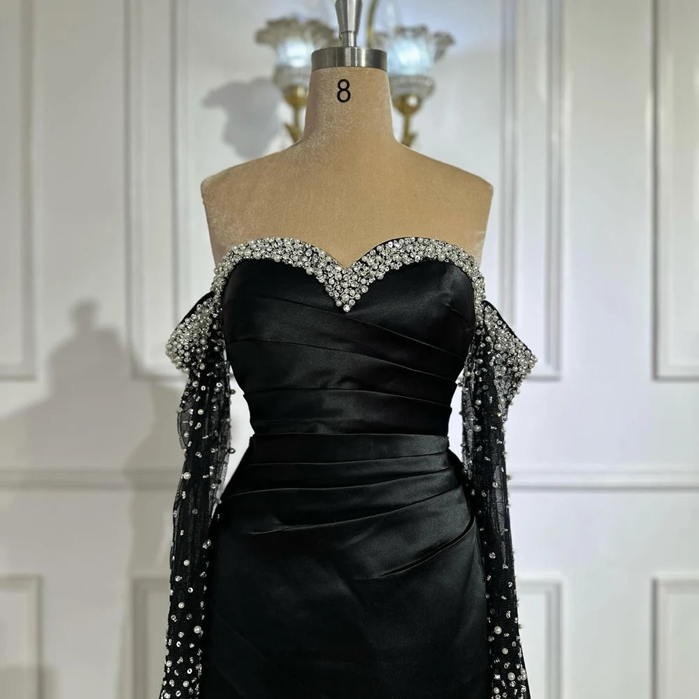 Elegant Yellow Mermaid Beaded Evening Gown with Detachable Sleeves LA72777 - SERENE HILL