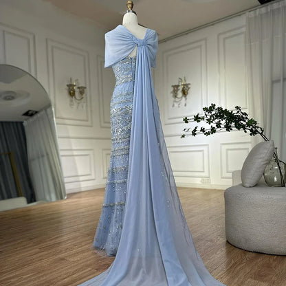 Luxury Sage Green Beaded Evening Dress with Cape LA72126B - SERENE HILL