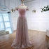 Luxury Arabic Pink Pearls Beaded Evening Dress With Cape LA72922 - SERENE HILL