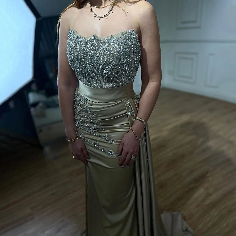 Serene Hill High Split With Skirt Mermaid Nude Sexy CRYSTAL Beaded Evening Dresses Gowns For Women Party 2025 LA72135 - SERENE HILL