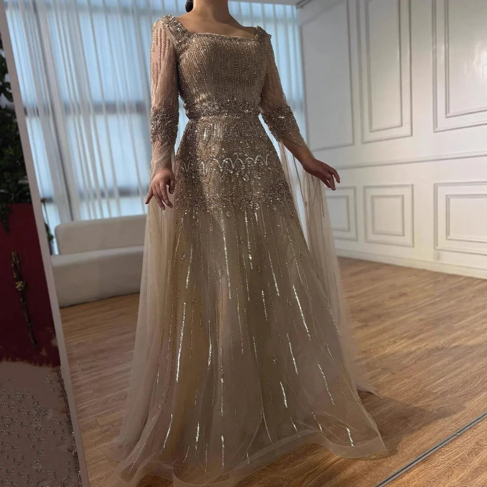 Luxury Green A-LineBeaded Evening Dress with Cape Sleeves LA73089 - SERENE HILL