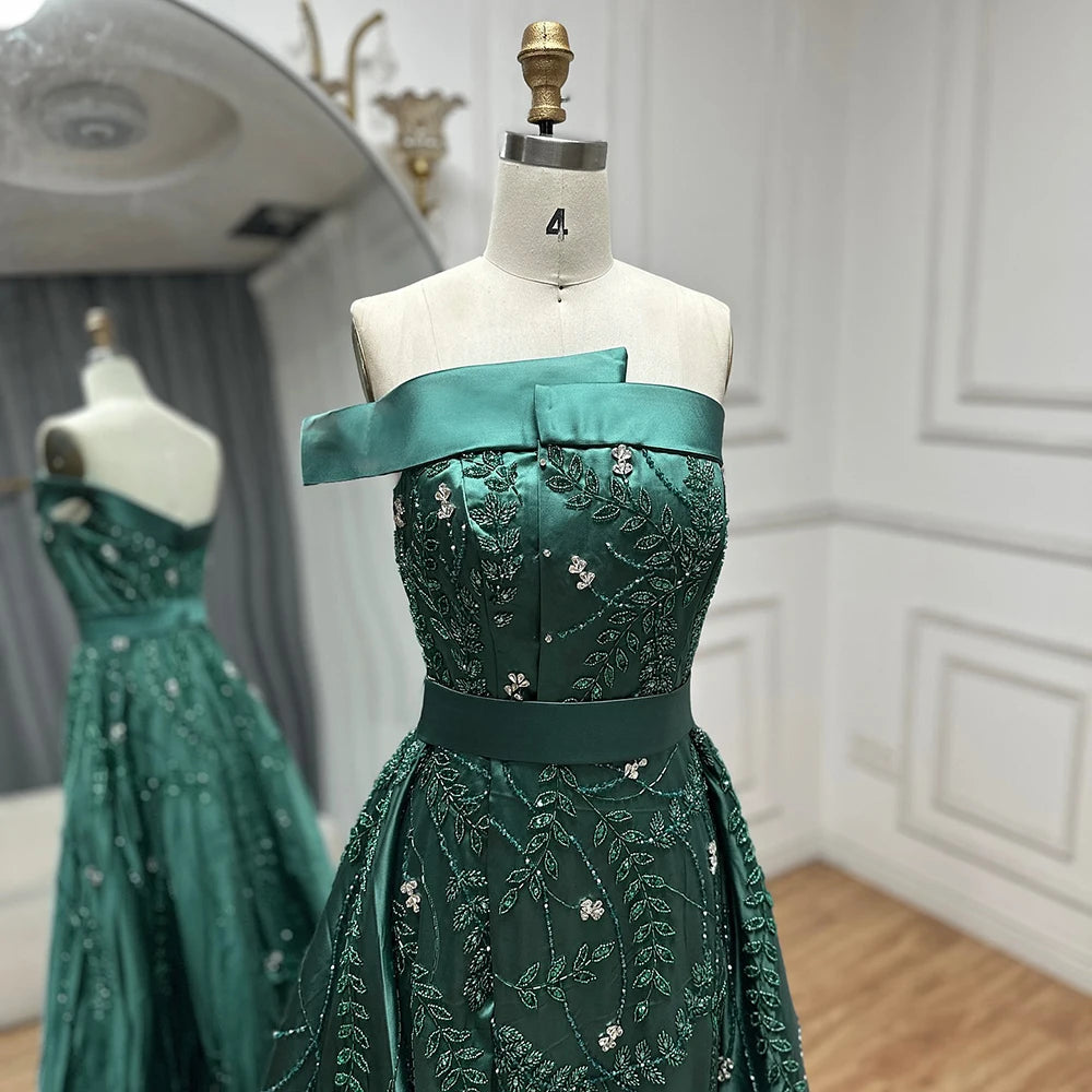 Luxury Green One Shoulder Satin Evening Dress with Overskirt LA72178 SERENE HILL Luxury Green One Shoulder Satin Evening Dress with Overskirt LA72178 SERENE HILL